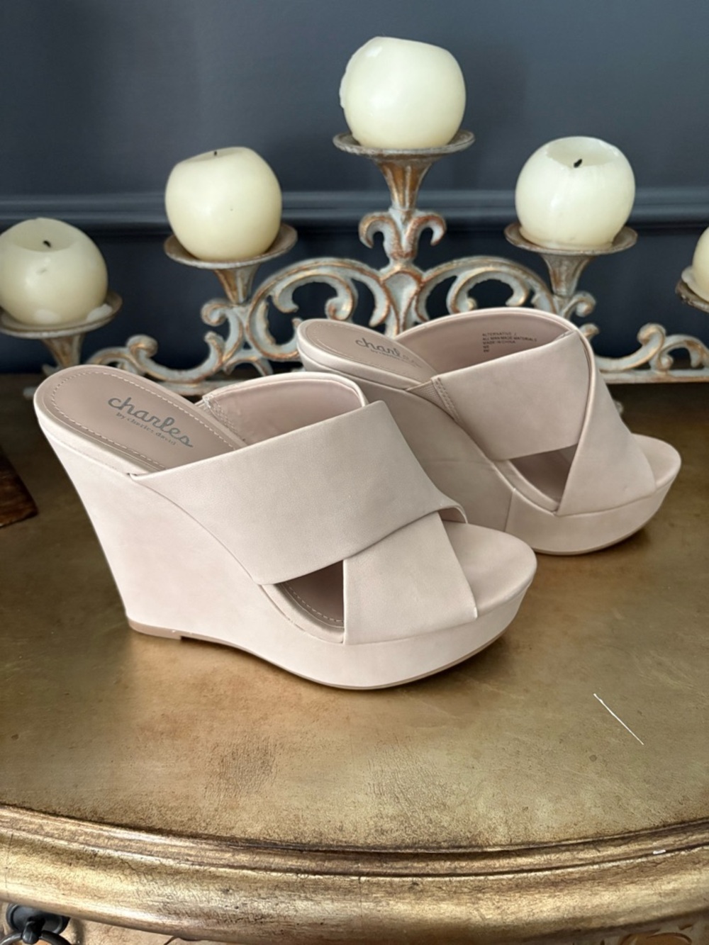 Charles by Charles David Blush Crisscross Wedge Slide Sandals